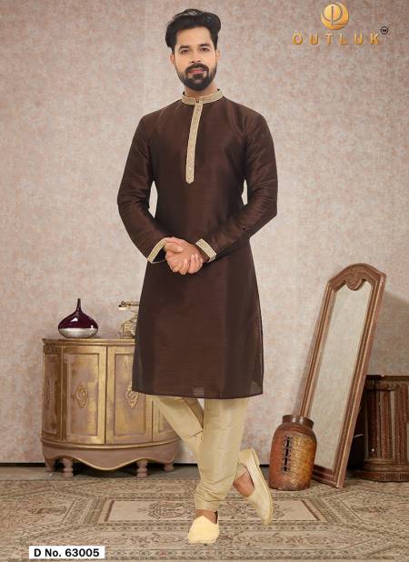 Brown Colour Outluk Vol 63 Traditional Wear Heavy Latest Kurta Pajama Mens Collection 63005